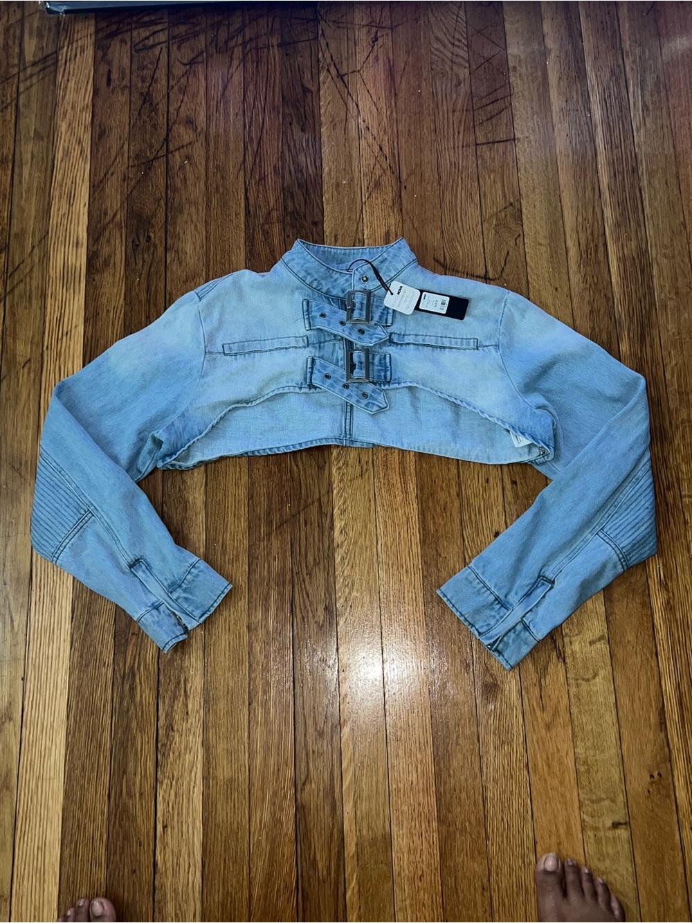 Fashion Nova Light Wash Cropped Denim Bolero Jacket